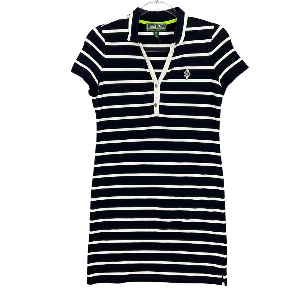 LAUREN RALPH LAUREN T Shirt Mini Dress Logo Crest Blue White MP SML Prep Tennis - Picture 2 of 9